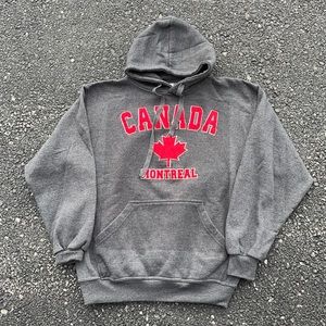 Vintage Montreal Canada hoodie large gray leaf